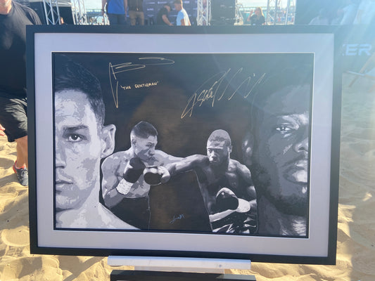 "Billam-Smith vs Chamberlain - Battle on the Beach" - Signed Original Framed Pencil Sketch